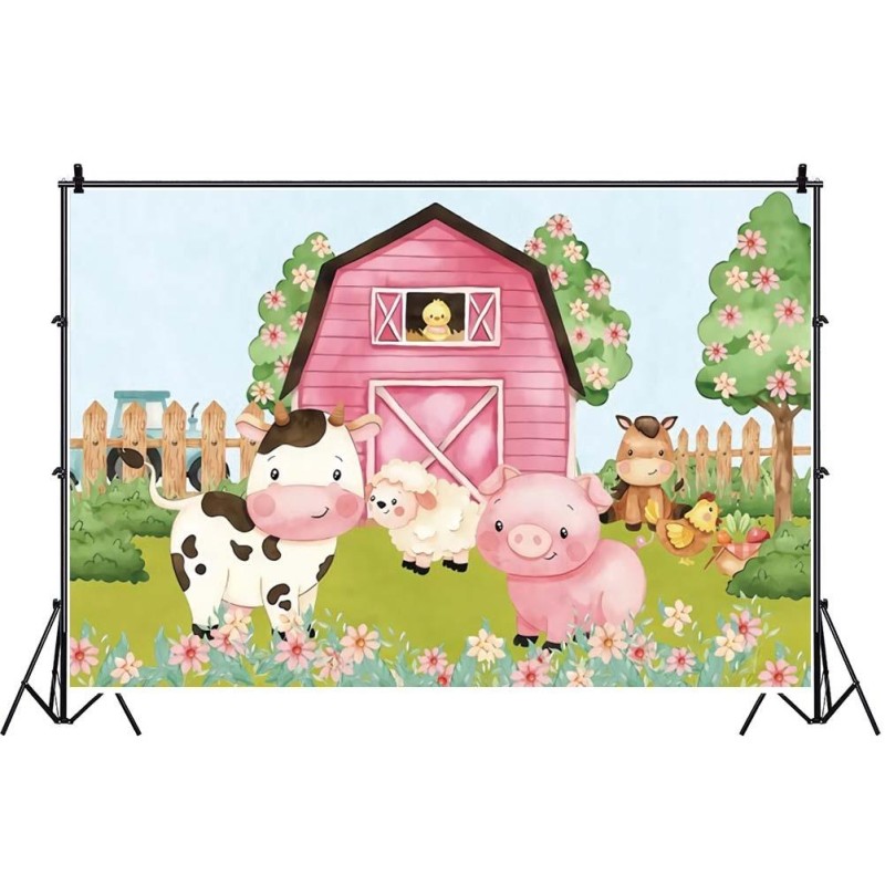 1.5m X 1m Cartoon Farm Animals Photography Backdrop Birthday Party Background Decoration(MDN12241)