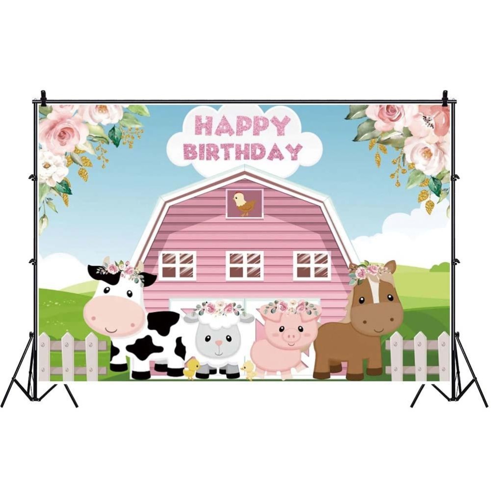 1.5m X 1m Cartoon Farm Animals Photography Backdrop Birthday Party Background Decoration(MDN14097)