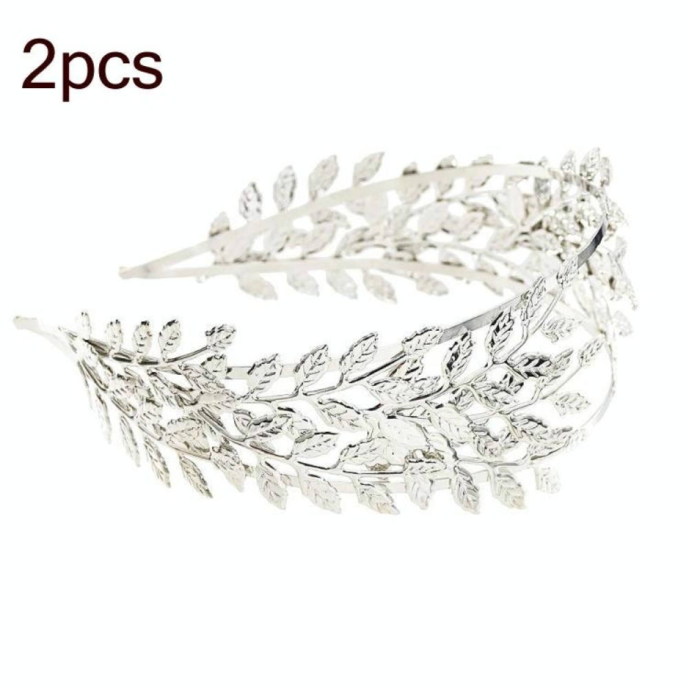 2pcs Metallic Leaves Branch Crown Hair Band Wedding Tiara Hair Accessories(Silver)