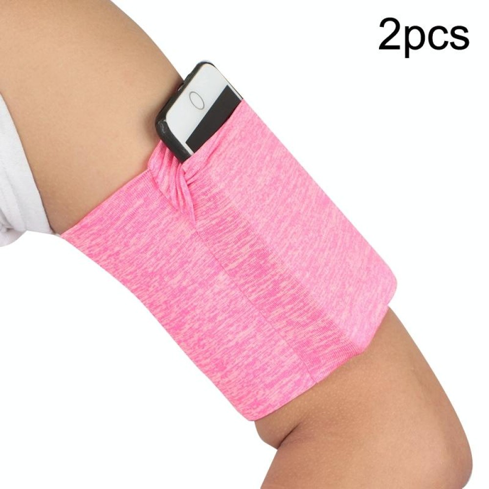 2pcs Outdoor Fitness Mobile Phone Arm Bag Sports Elastic Armbands(Pink Yarn)
