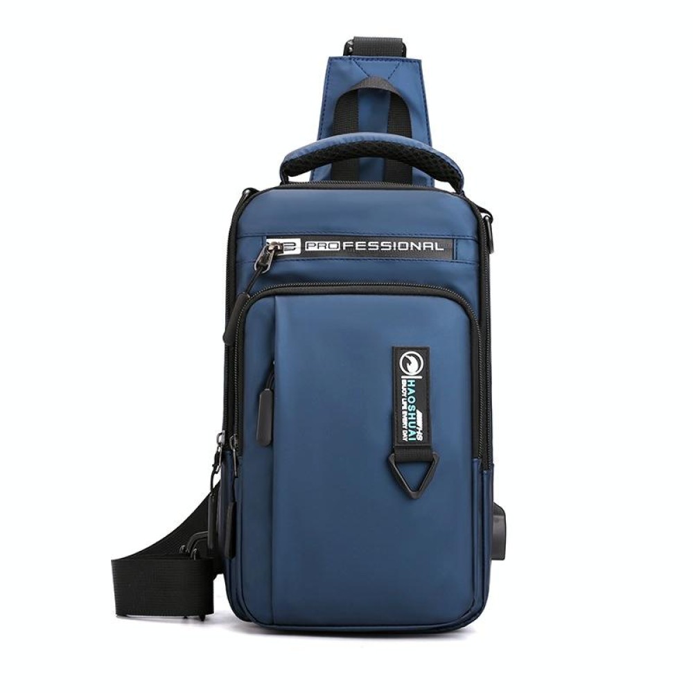 HAOSHUAI 1100-17 Men Chest Bag Casual Shoulder Bag USB Charging Chest Bag(Dark Blue)