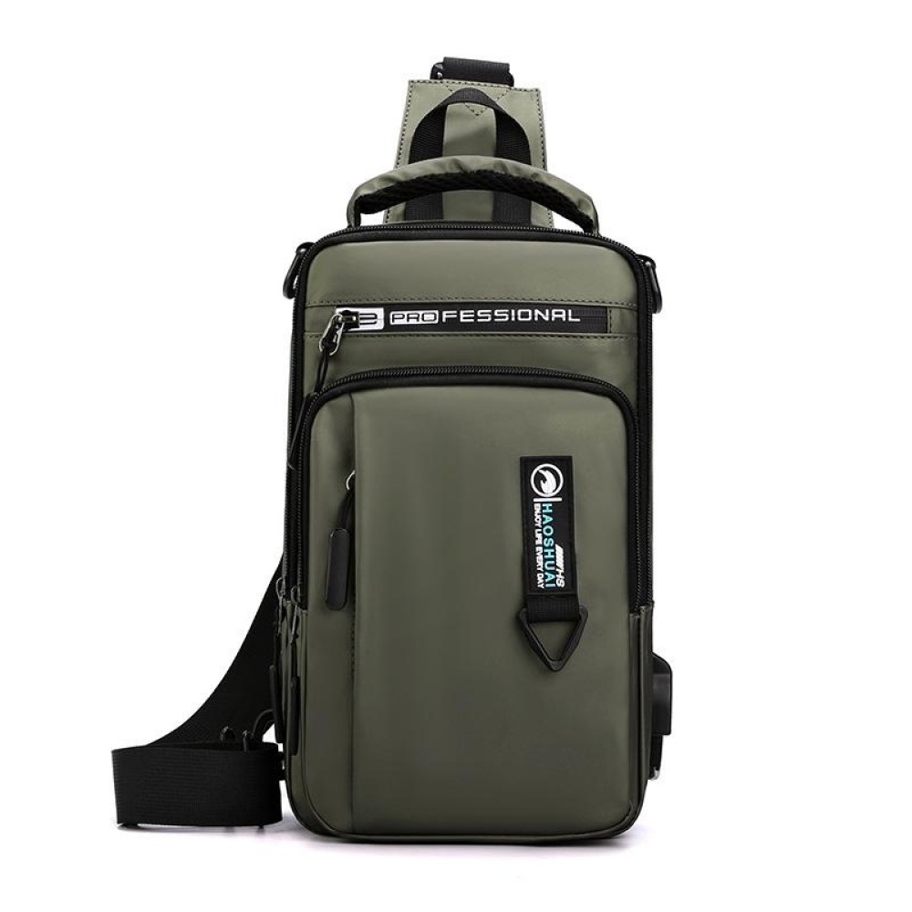 HAOSHUAI 1100-17 Men Chest Bag Casual Shoulder Bag USB Charging Chest Bag(Army Green)