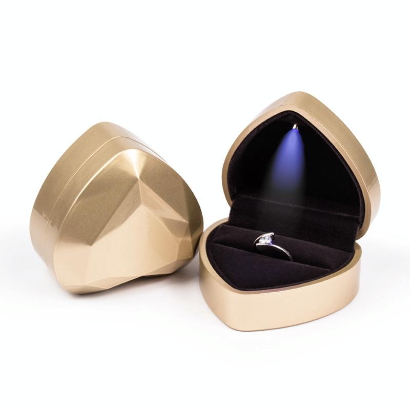 017015-20 Heart-shaped LED Light Ring Necklace Storage Box without Jewelry, Spec: Ring(Gold)