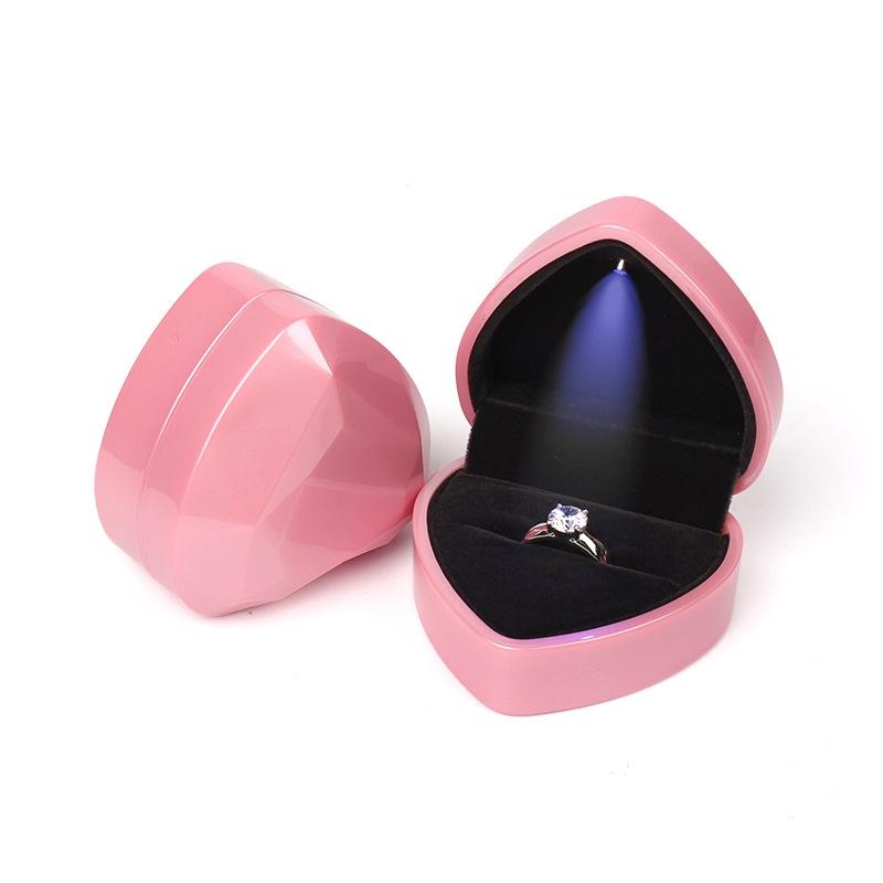 017015-20 Heart-shaped LED Light Ring Necklace Storage Box without Jewelry, Spec: Ring(Pink)