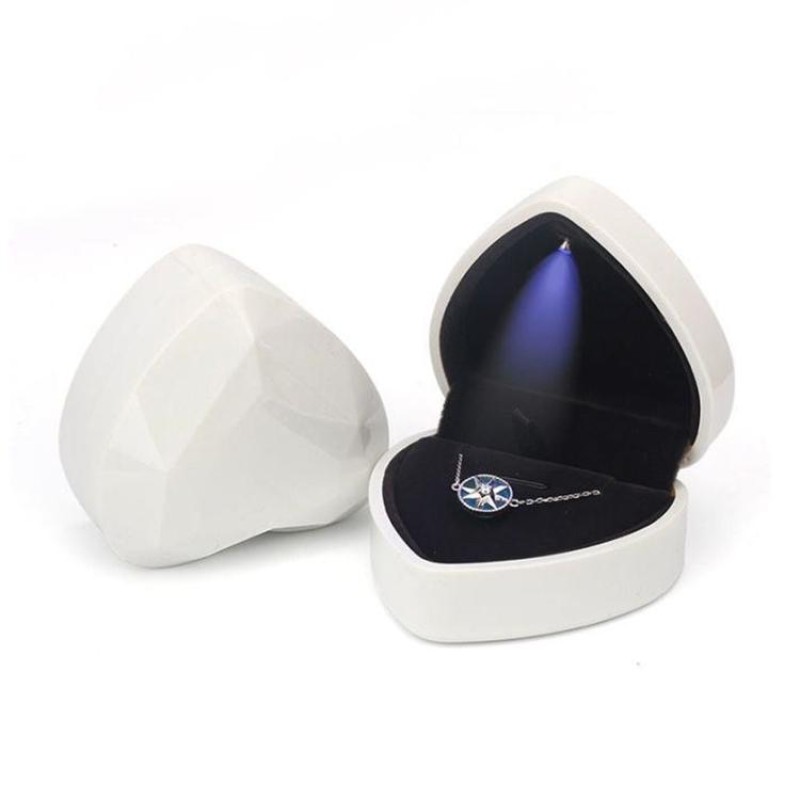 017015-20 Heart-shaped LED Light Ring Necklace Storage Box without Jewelry, Spec: Pendant(White)