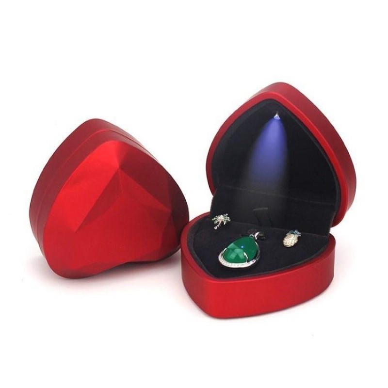 017015-20 Heart-shaped LED Light Ring Necklace Storage Box without Jewelry, Spec: Pendant(Red)
