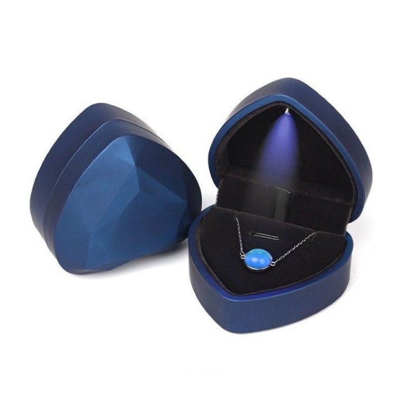 017015-20 Heart-shaped LED Light Ring Necklace Storage Box without Jewelry, Spec: Pendant(Blue)