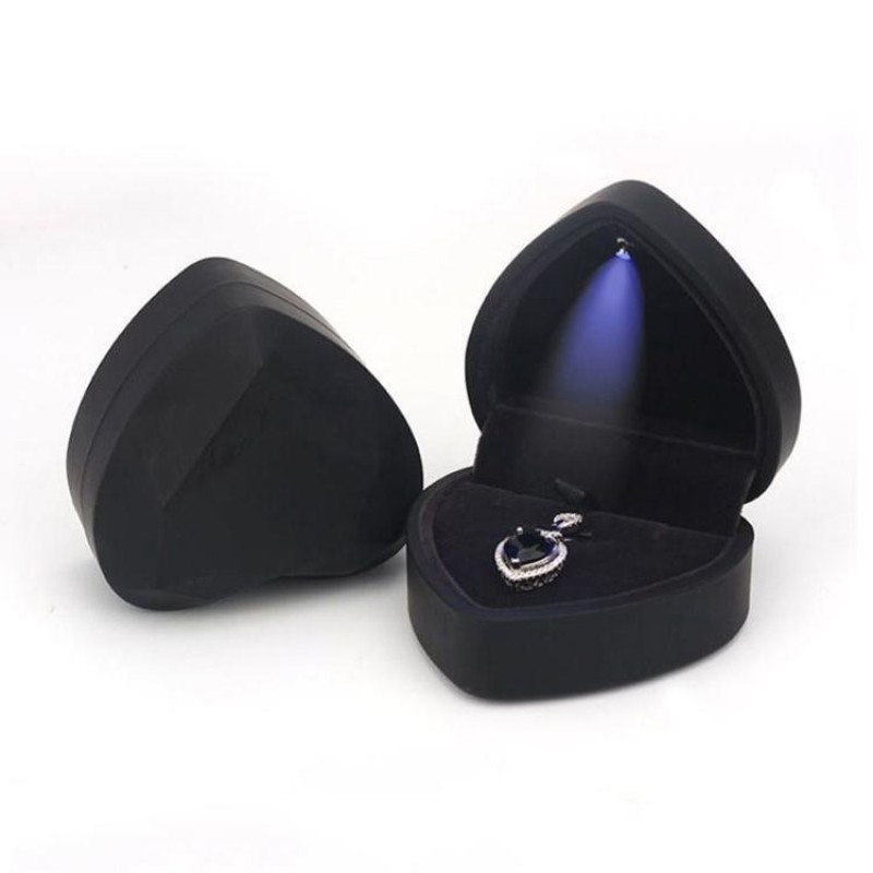 017015-20 Heart-shaped LED Light Ring Necklace Storage Box without Jewelry, Spec: Pendant(Black)