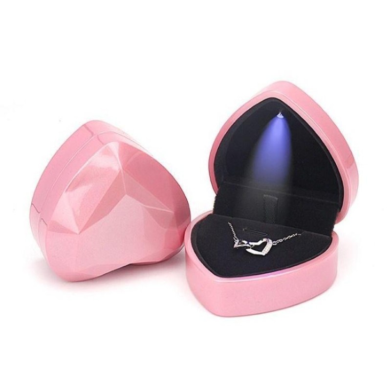 017015-20 Heart-shaped LED Light Ring Necklace Storage Box without Jewelry, Spec: Pendant(Pink)