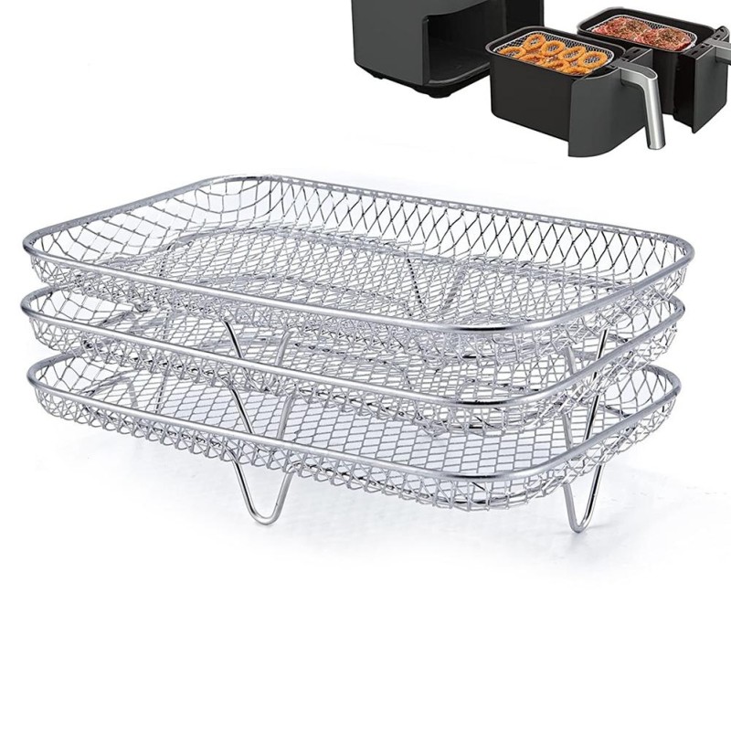 Air Fryer Accessories Three-Layer Steam Rack Stackable Dehydration Rack(Rectangle)