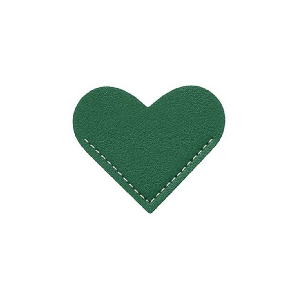 Mini Business Student Library Portable PU Leather Heart Shaped Bookmark(Grass Green)