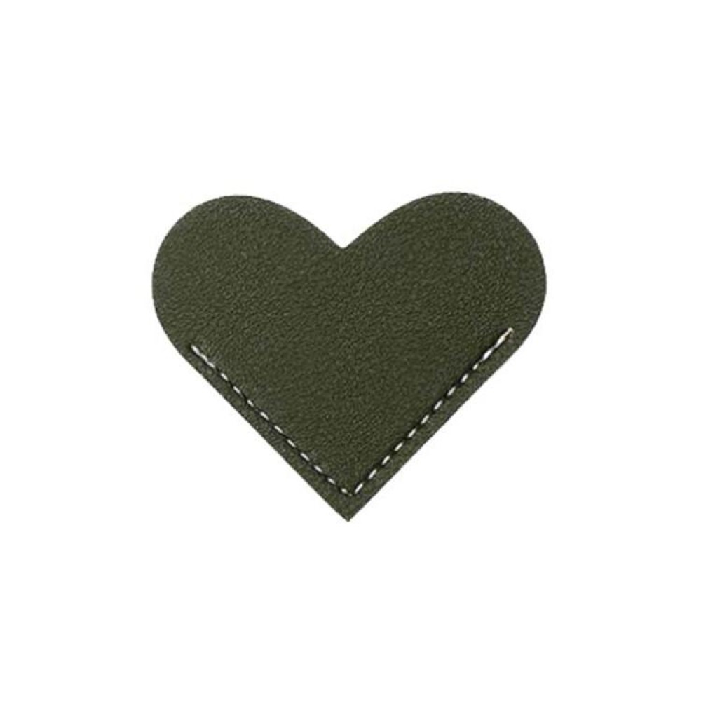 Mini Business Student Library Portable PU Leather Heart Shaped Bookmark(Army Green)