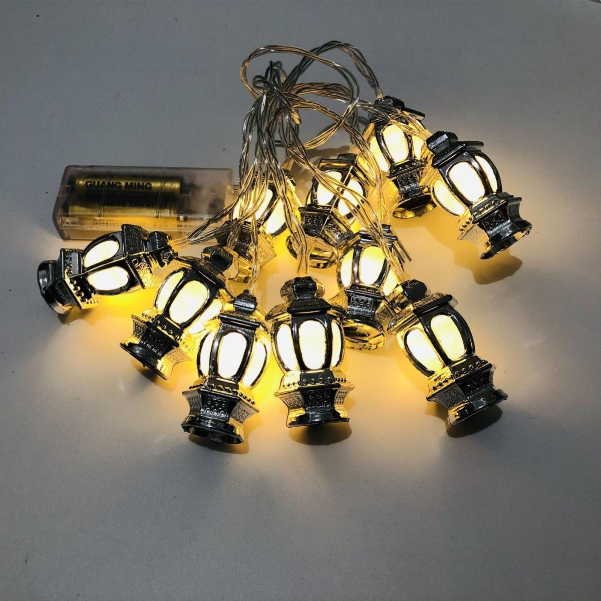 1.65m 10 Lights Battery Model 3D Palace Lights Decorative String Lights Eid Al-Adha Holiday Lights(Silver -Warm White)