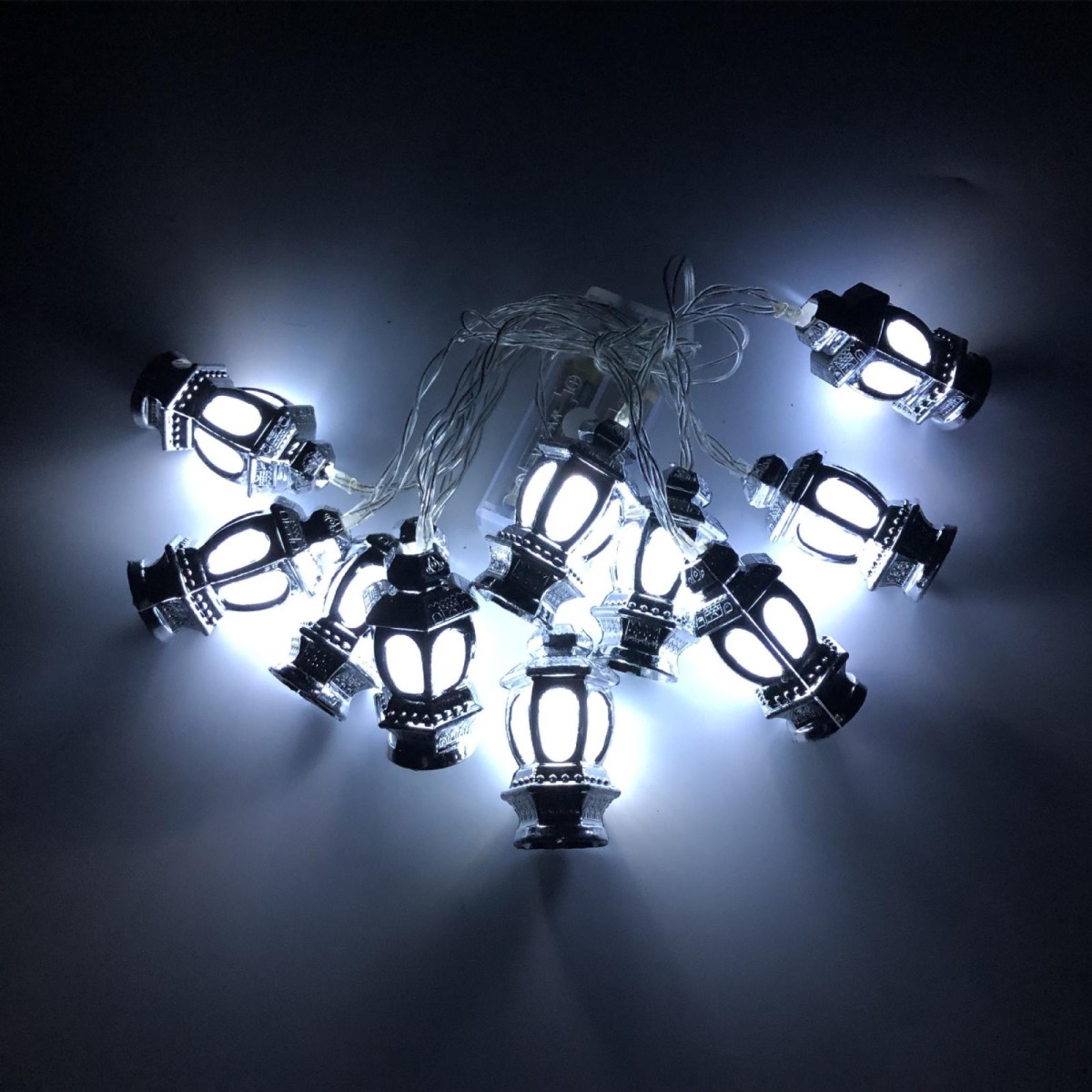 1.65m 10 Lights Battery Model 3D Palace Lights Decorative String Lights Eid Al-Adha Holiday Lights(Silver - White Light)