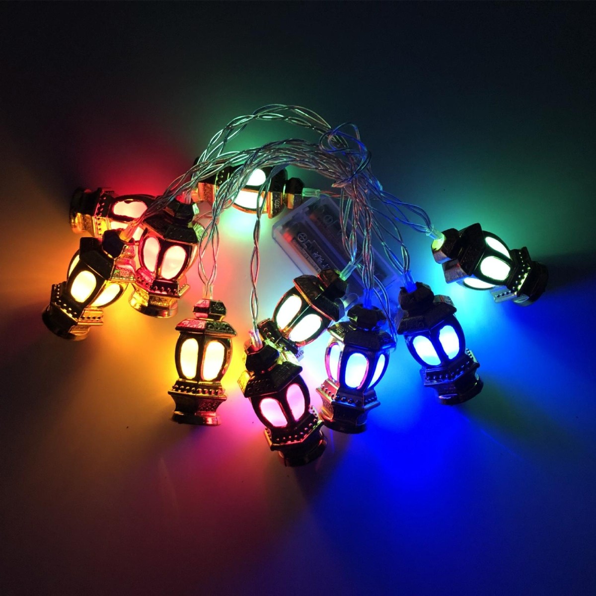 1.65m 10 Lights Battery Model 3D Palace Lights Decorative String Lights Eid Al-Adha Holiday Lights(Golden -Colorful)