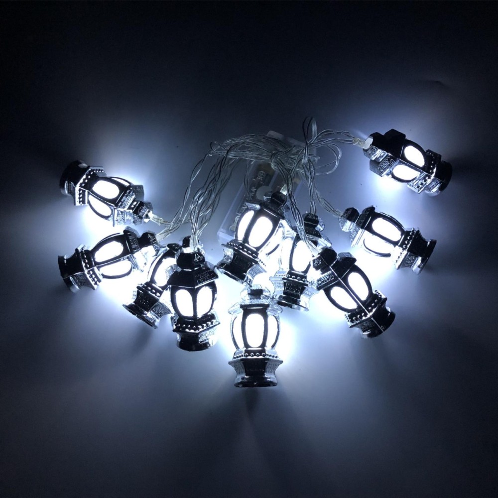 3m 20 Lights Battery Model 3D Palace Lights Decorative String Lights Eid Al-Adha Holiday Lights(Silver - White Light)
