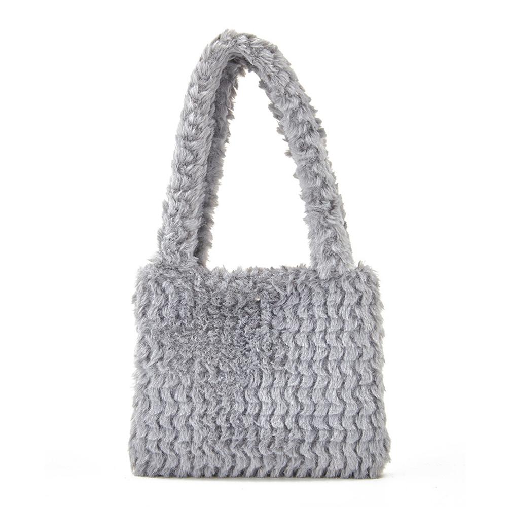 H6302-1 Autumn and Winter Plush Plaid Small Handbag(Light Grey)