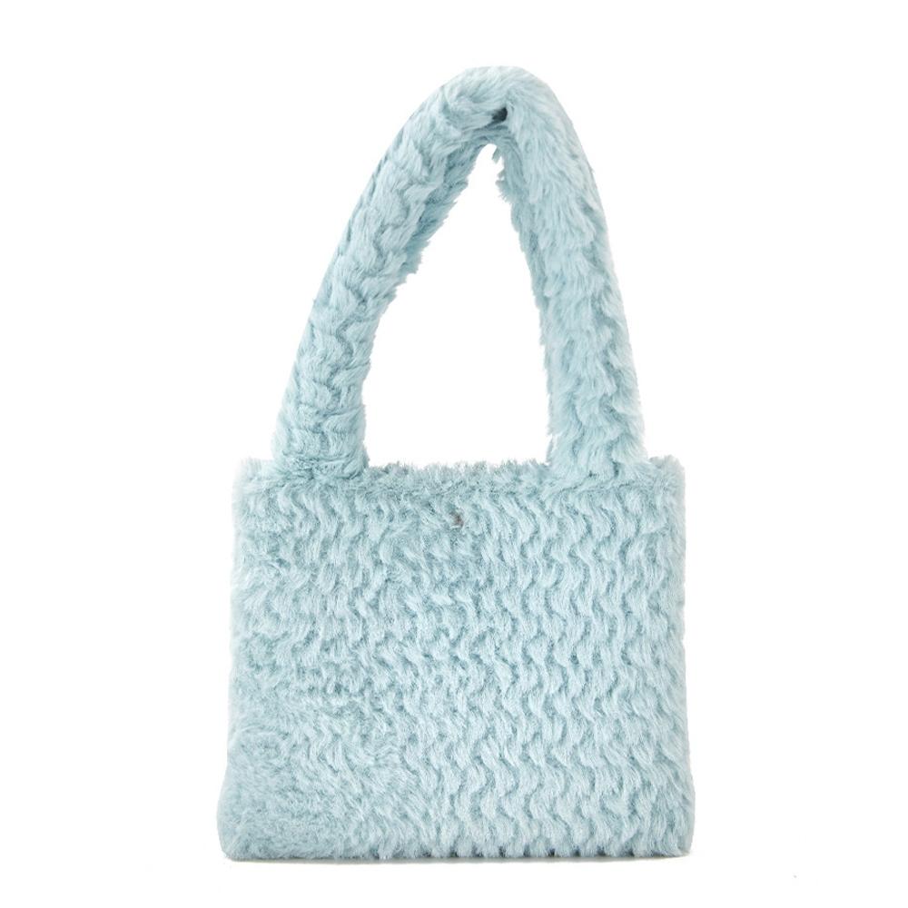 H6302-1 Autumn and Winter Plush Plaid Small Handbag(Sky Blue)