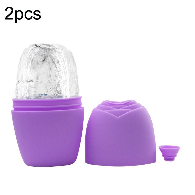 2pcs L-03-01 Face Ice Apparatus Massage Ice Roller Beauty Makeup Silicone Face Ice Tray(Charm Purple With Hole)