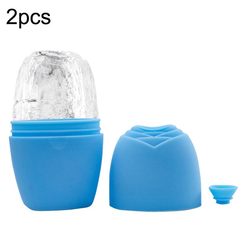2pcs L-03-01 Face Ice Apparatus Massage Ice Roller Beauty Makeup Silicone Face Ice Tray(Blue With Hole)