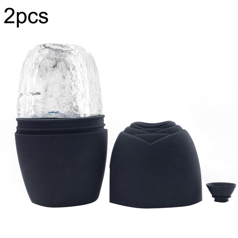 2pcs L-03-01 Face Ice Apparatus Massage Ice Roller Beauty Makeup Silicone Face Ice Tray(Mysterious Black With Hole)