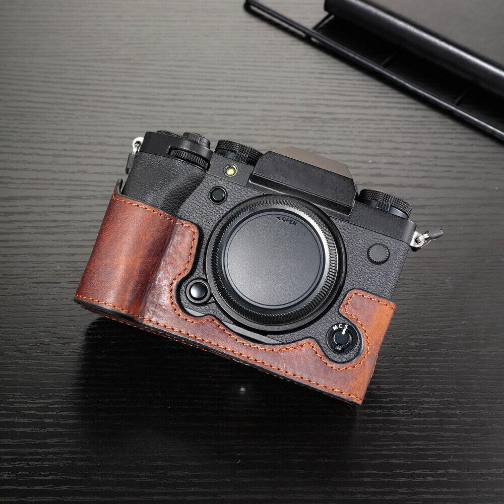 For FUJIFILM X-T5 Camera Cowhide Bag Anti-scratch Protective Case Base Cover(Deep Coffee)