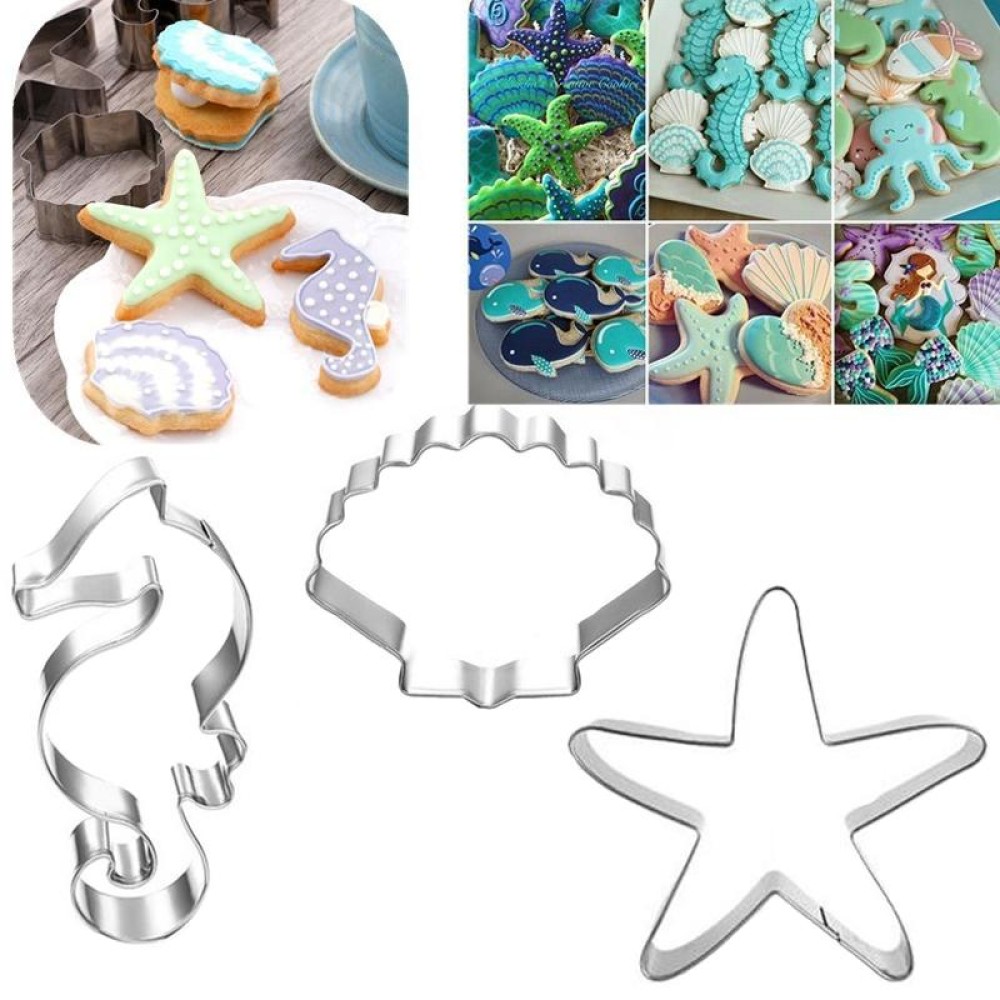3 in 1  Ocean Series Seahorse Starfish Shell Baking Moulds Flip Sugar Cookie Mould