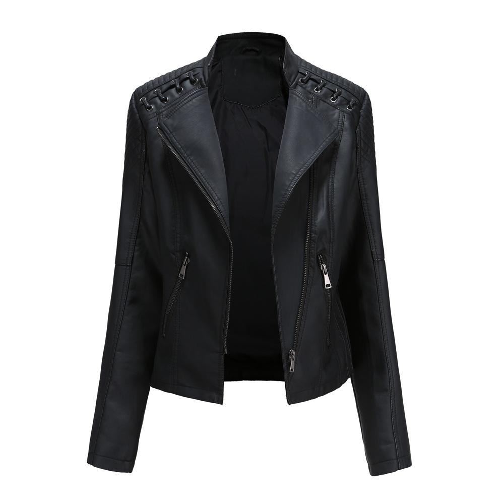 Women Short Leather Jacket Slim Jacket Motorcycle Suit, Size: L(Black)
