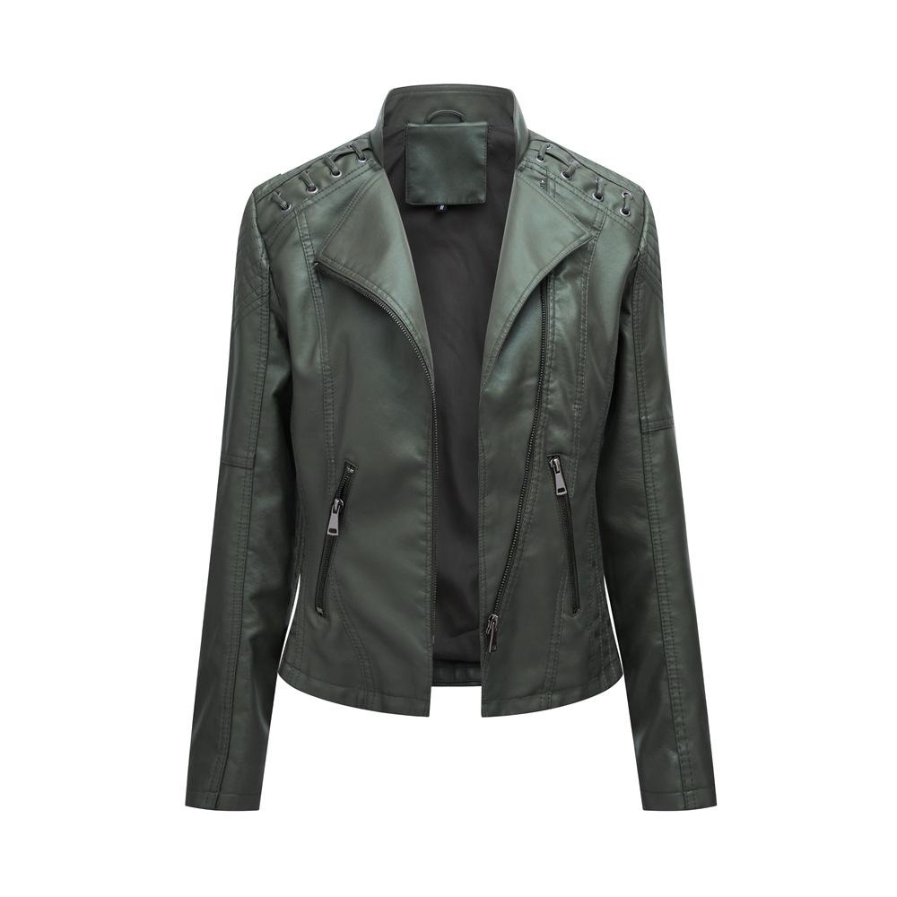 Women Short Leather Jacket Slim Jacket Motorcycle Suit, Size: XL(Green)