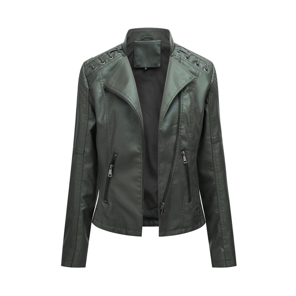 Women Short Leather Jacket Slim Jacket Motorcycle Suit, Size: XXXL(Green)