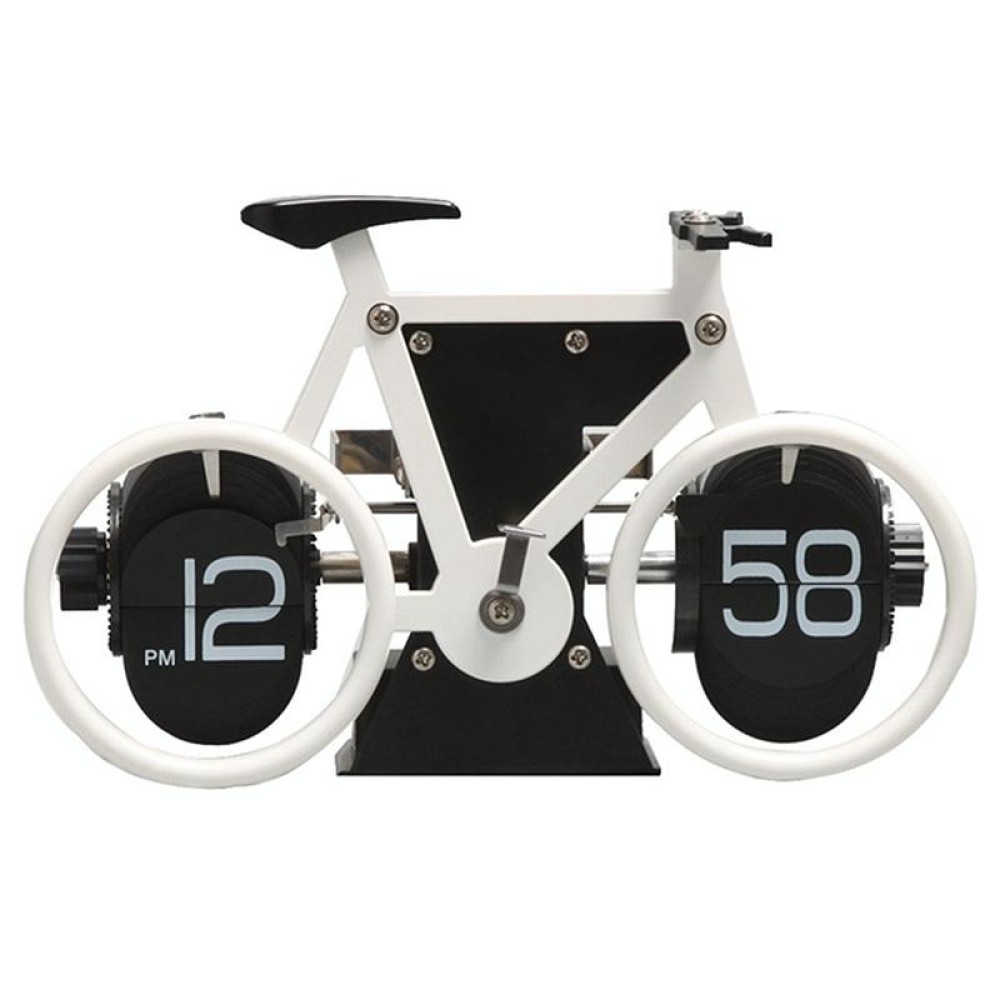 HY-F087 Retro Bicycle Shape Automatic Flip Home Decorative Turning Clock(White)