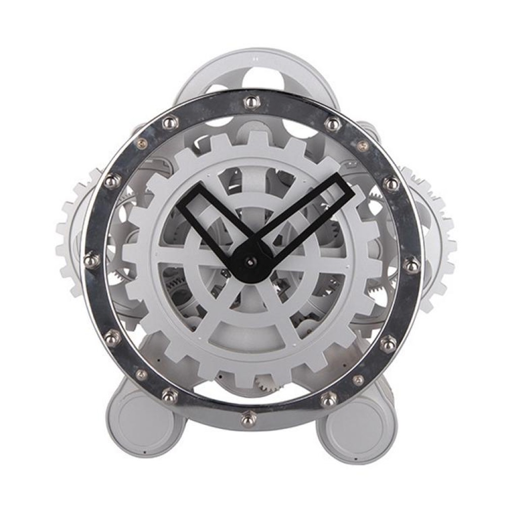 HY-G001 Rotating Double Gear Living Room Stainless Steel Decorative Clock(Silver)