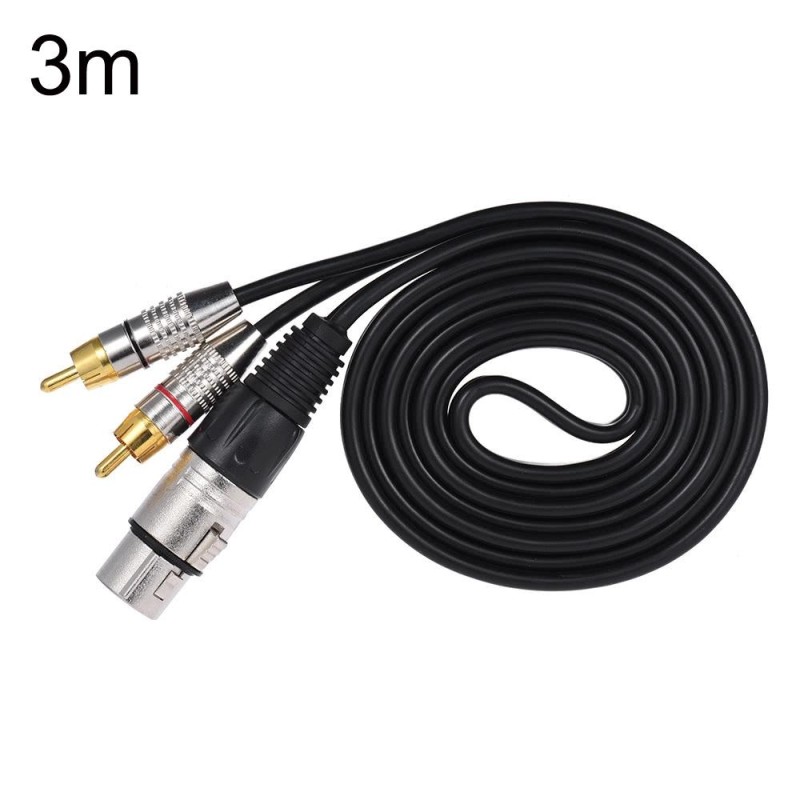 XLR Female To 2RCA Male Plug Stereo Audio Cable, Length: 3m
