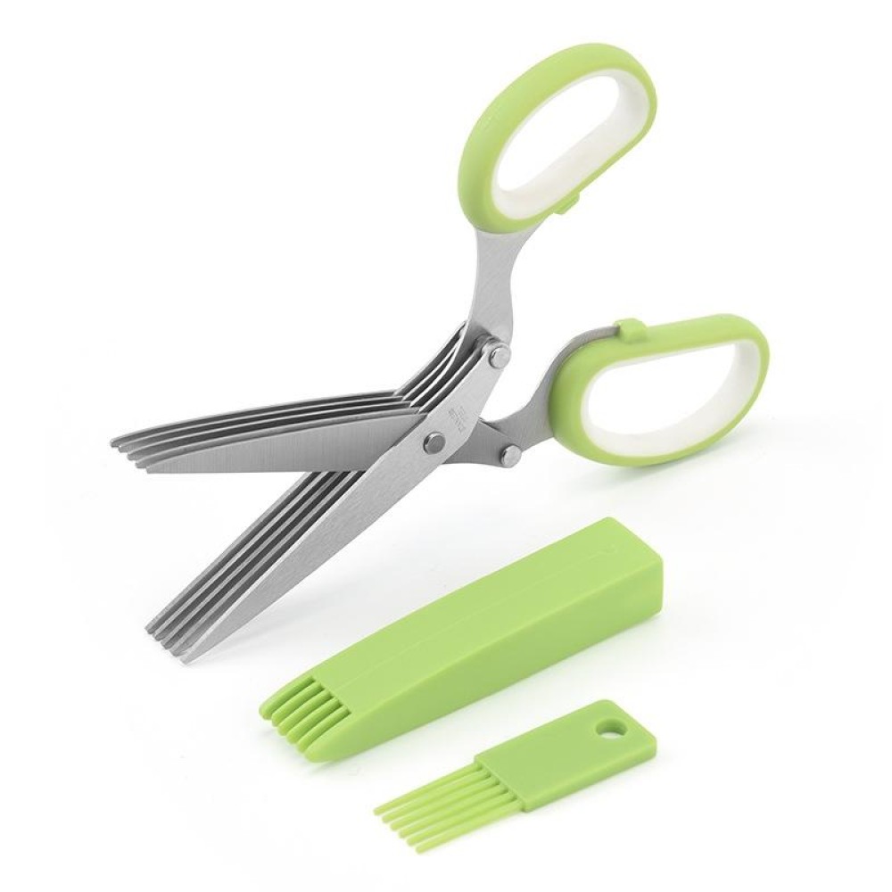 Five-Layer Vegetable Scissors Office Shredding Stainless Steel Scissors(Green White)