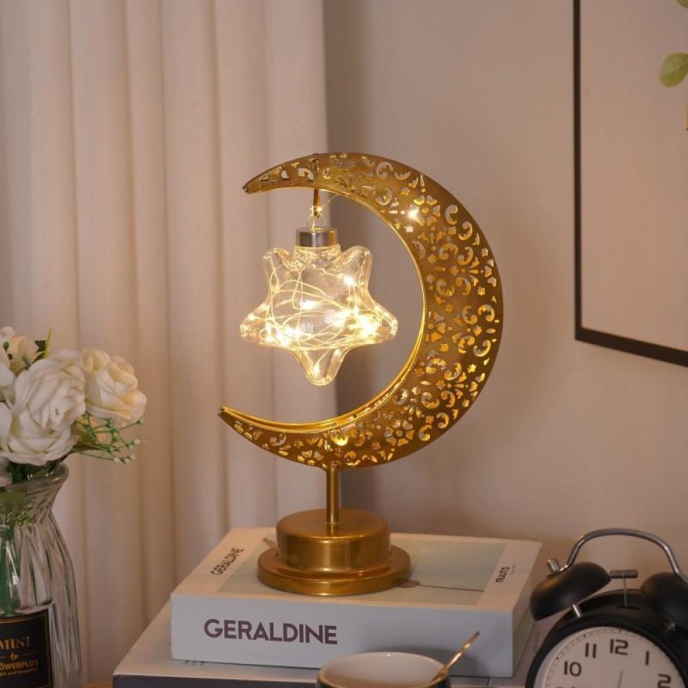 LED Wrought Iron Moon Shape Atmosphere Bedroom Table Lamp(Moon Star With Hook)