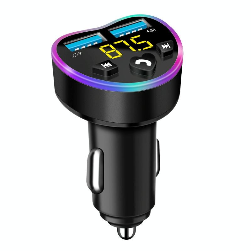 Car MP3 Bluetooth Player FM Transmitter Multifunctional Car Charger, Model: 4.8A Black