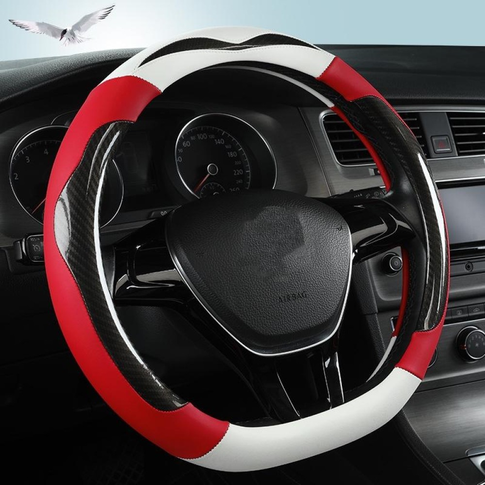 Carbon Fiber Leather Four Season Universal D Type Steering Wheel Cover, Size: 38cm(Red)