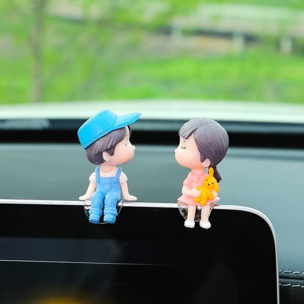 Car Ornament Ornament Lovely Kissing Couple Doll, Color: Blue
