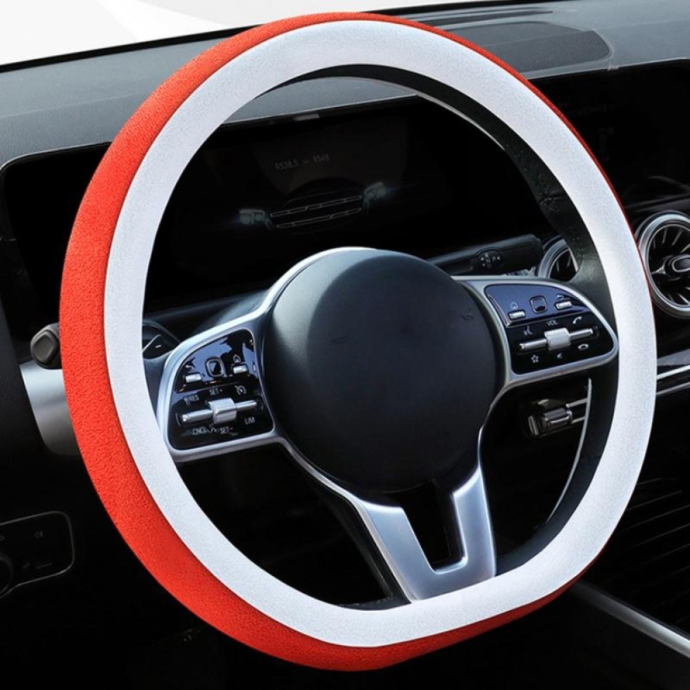 Car Steering Wheel Short Plush Winter Non-slip Grip Cover, Size: 38cm(D Shaped Orange)