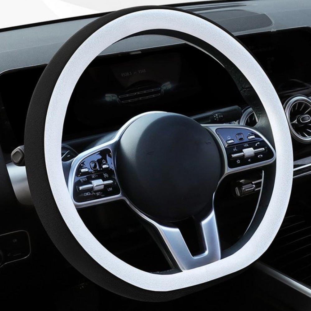 Car Steering Wheel Short Plush Winter Non-slip Grip Cover, Size: 38cm(D Shaped Black)