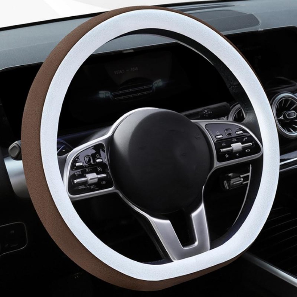 Car Steering Wheel Short Plush Winter Non-slip Grip Cover, Size: 38cm(D Shaped Brown)