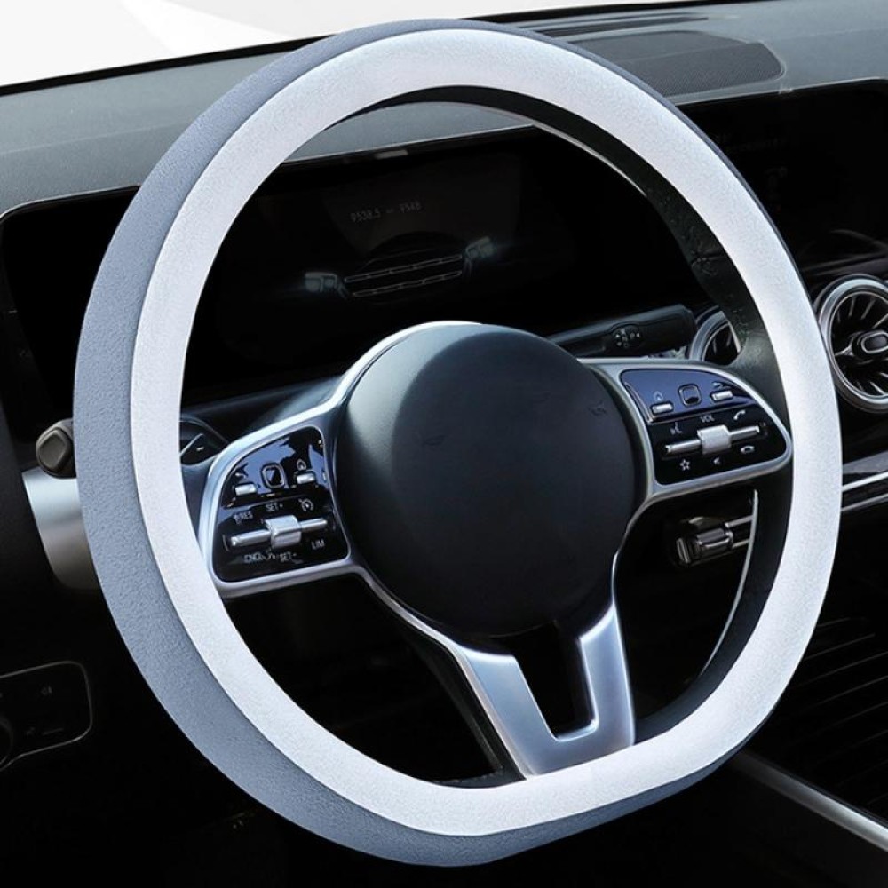Car Steering Wheel Short Plush Winter Non-slip Grip Cover, Size: 38cm(D Shaped Silver Gray)