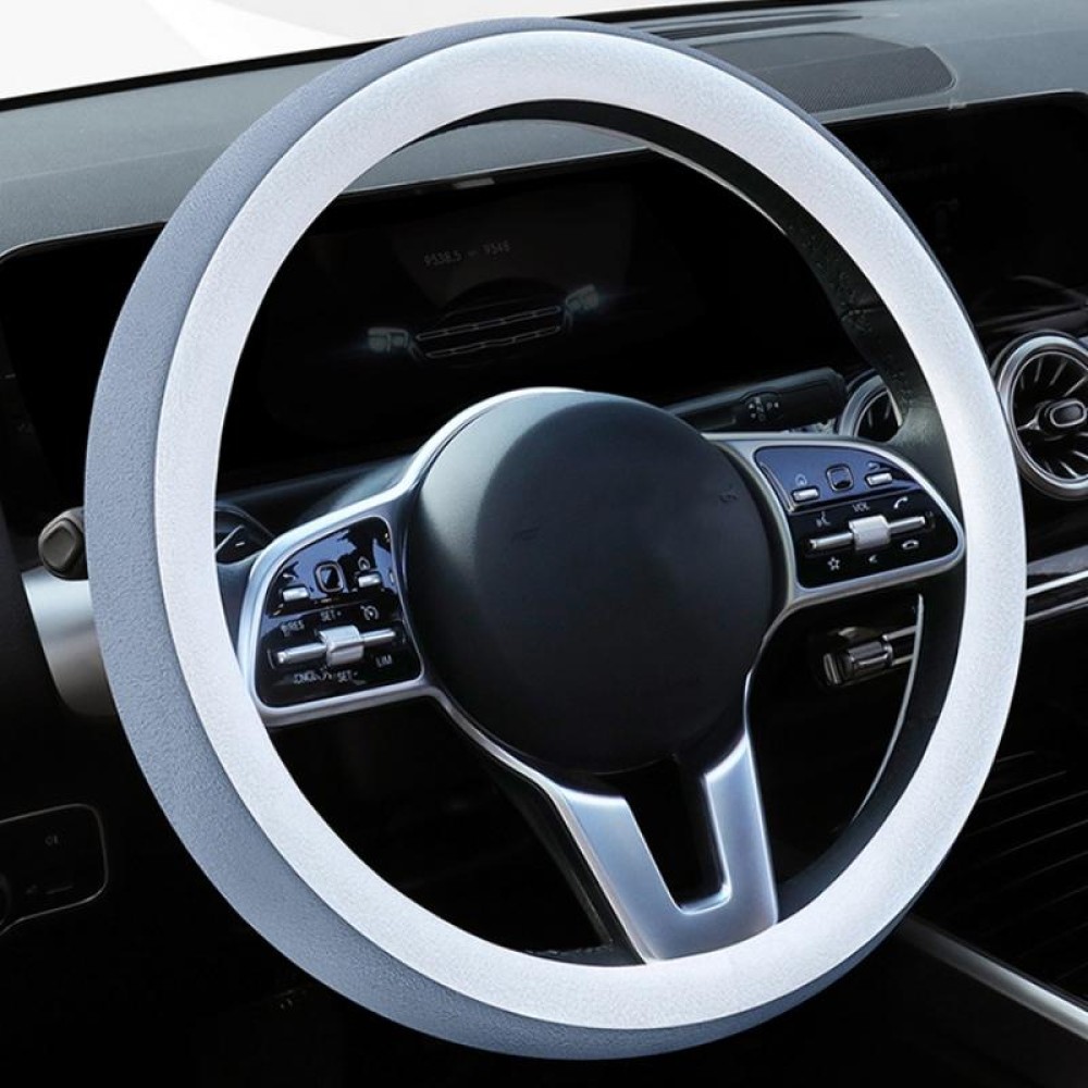 Car Steering Wheel Short Plush Winter Non-slip Grip Cover, Size: 38cm(Round Silver Gray)