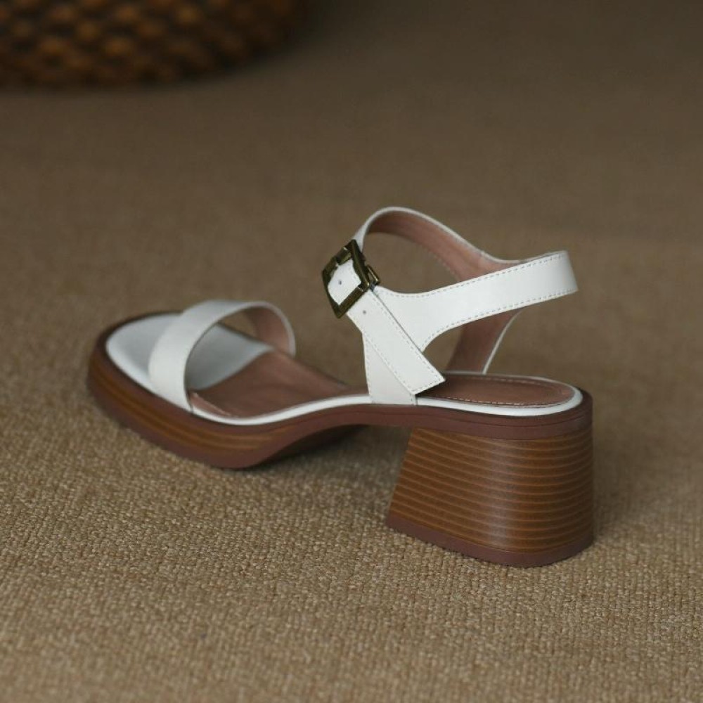 Summer Platform Mid Heel Open Toe Sandals, Size: 35(White)