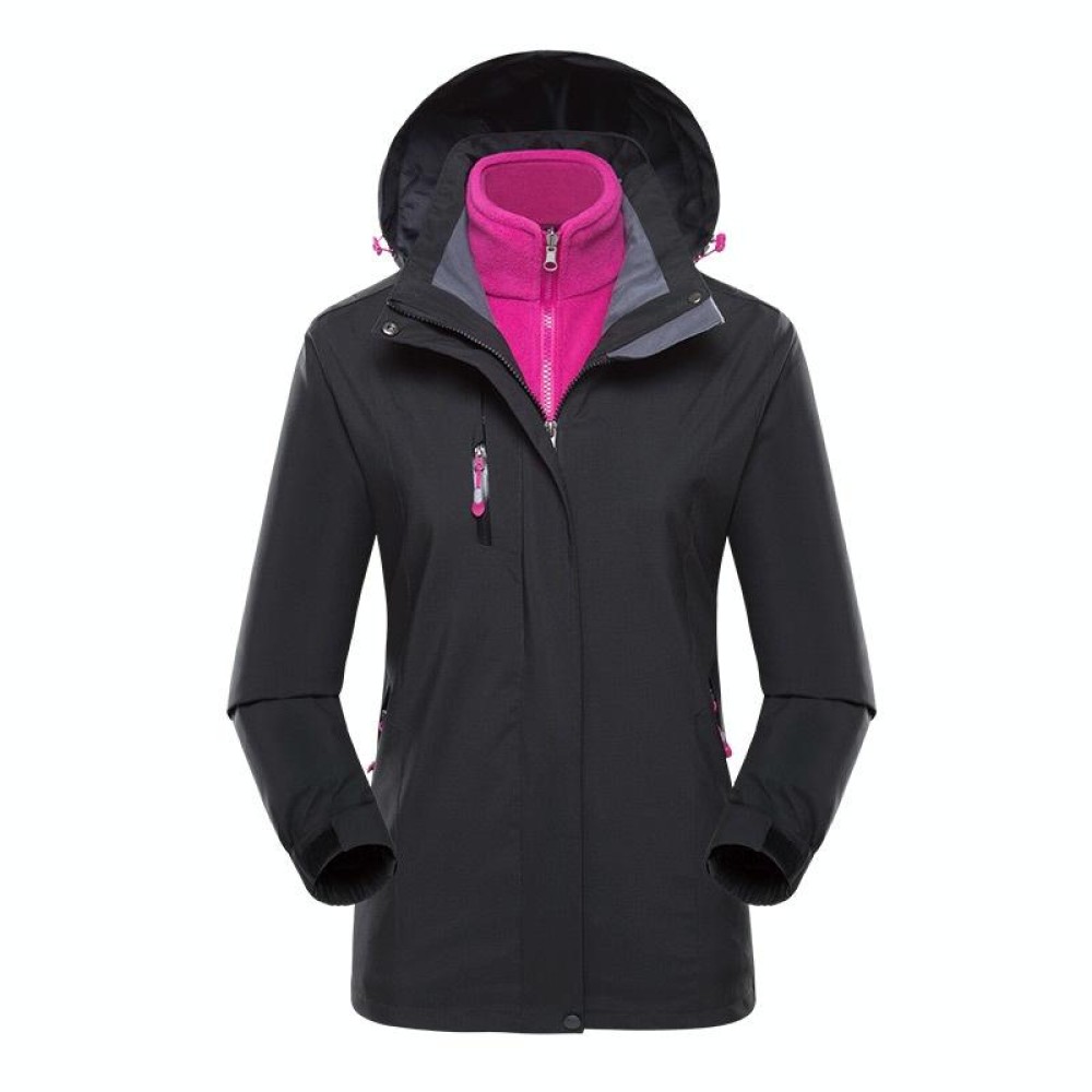 Women Outdoor Waterproof Jacket With Detachable Inner Warm Fleece for Camping Travel, Size: XXXXXXL(Black)