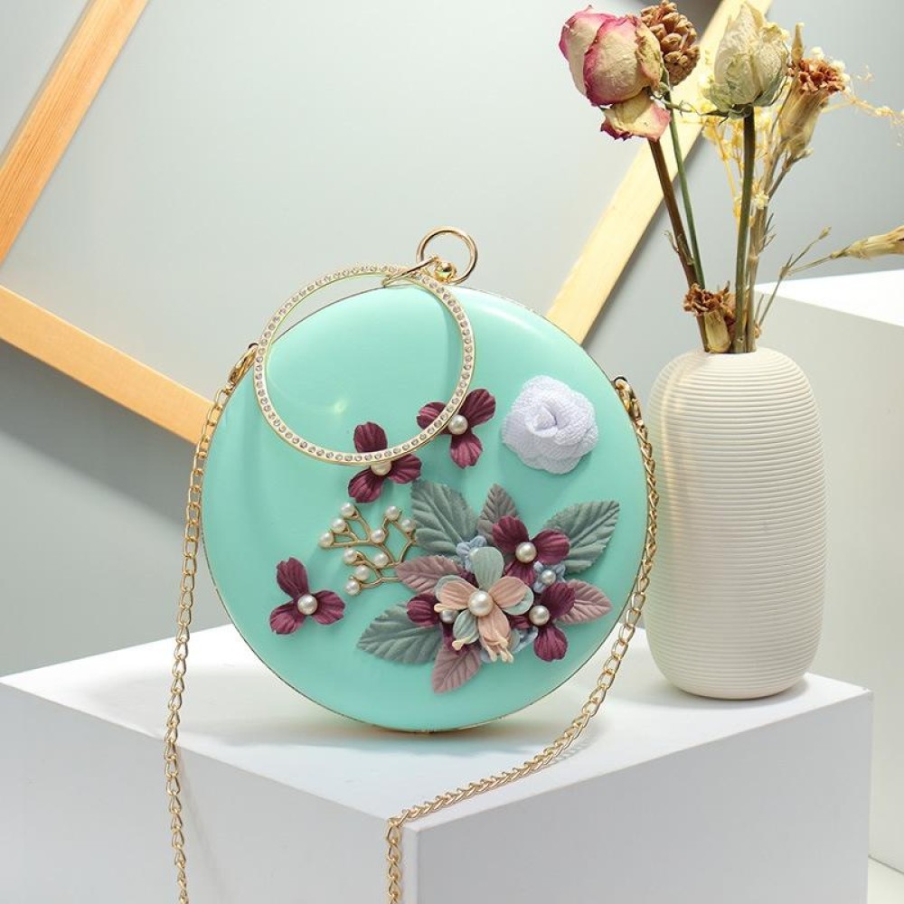 Oms-107 Flower and Pearls Embellished Handbag Metal Buckle Chain Shoulder Bag(Green)