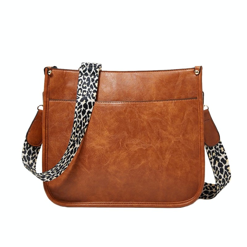 013 Leopard Strap PU Leather Single-shoulder Waterproof Crossbody Tote Bag(Brown)
