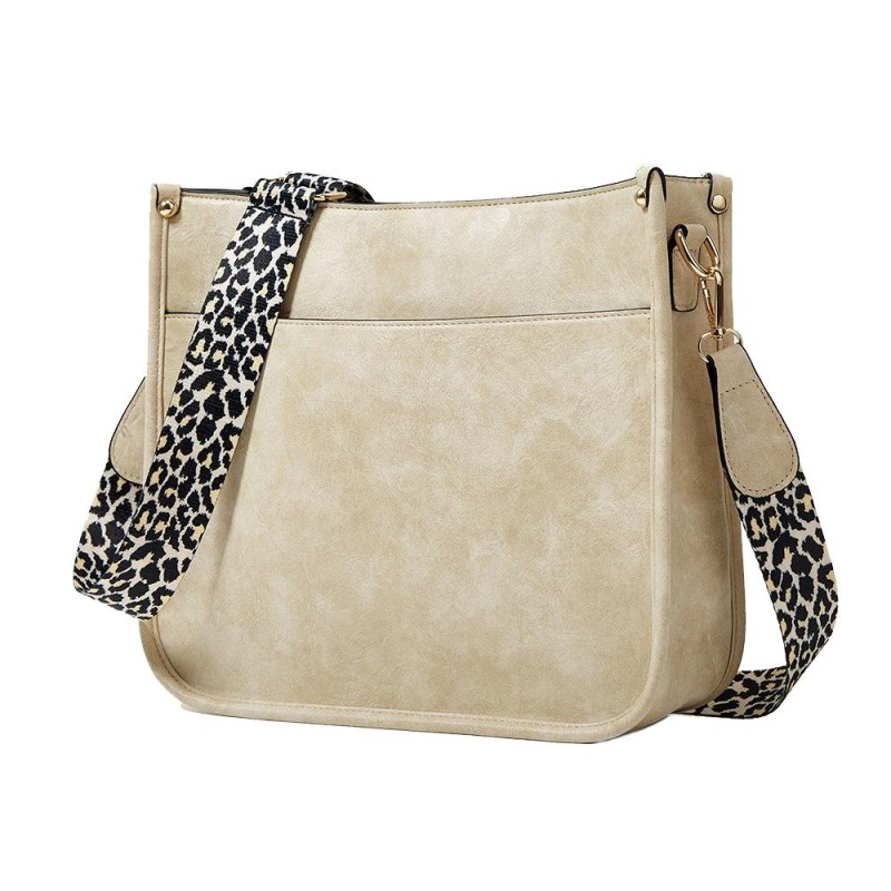 013 Leopard Strap PU Leather Single-shoulder Waterproof Crossbody Tote Bag(Beige)