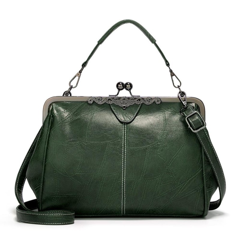 036 Vintage Buckle Handbags Leather Adjustable Crossbody Bag(Green)