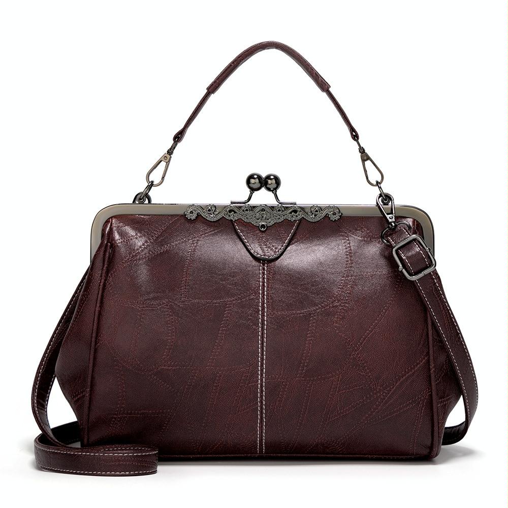 036 Vintage Buckle Handbags Leather Adjustable Crossbody Bag(Coffee)